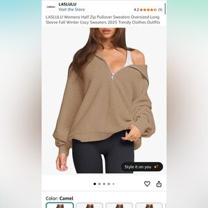 Women's Off-the-Shoulder Camel Sweater XL
